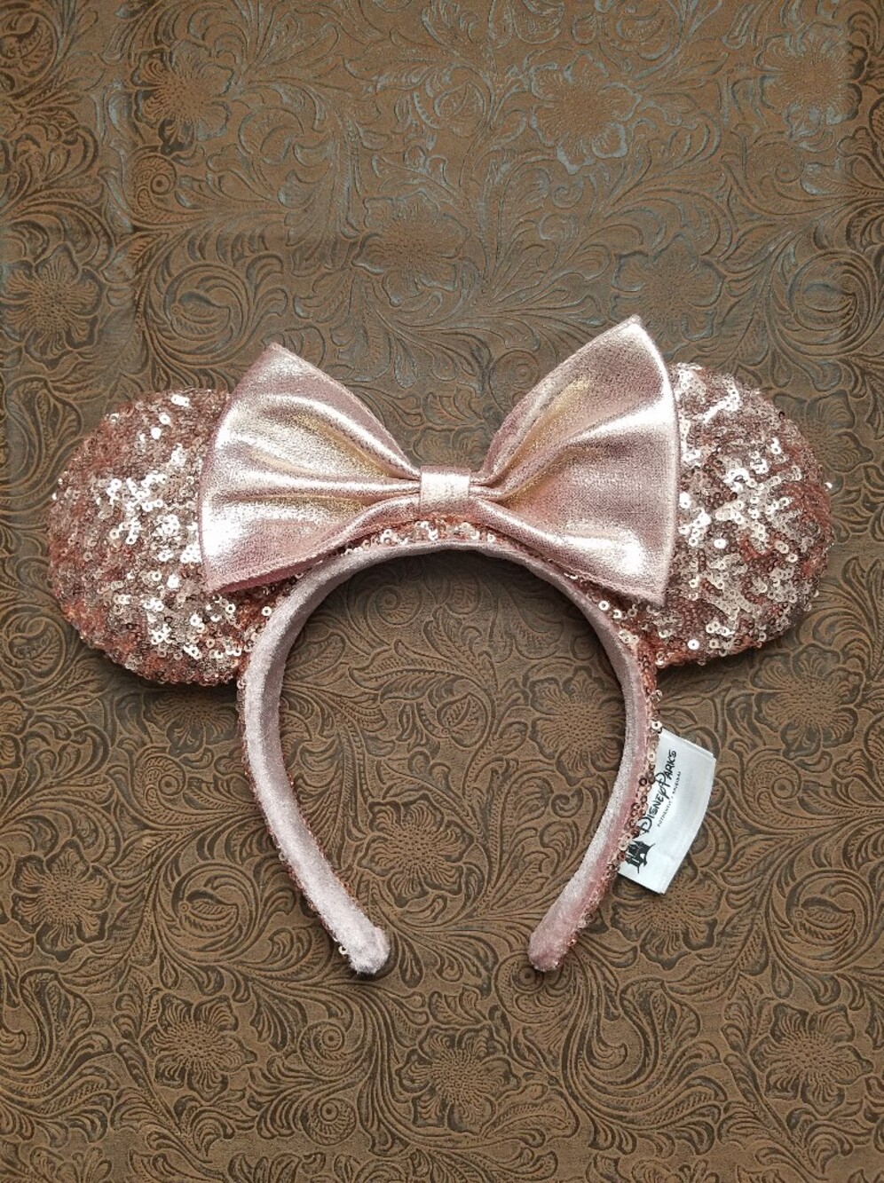 Disney Parks Rose Gold Sequin Minnie Mouse Ears Headband